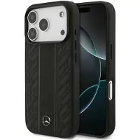 Mercedes Case Leather Laurel Leaves Stripes MagSafe for iPhone 17 Pro black (Apple iPhone 17 Pro), Coque pour téléphone portable, Noir