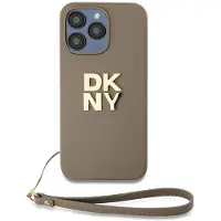 DKNY Pu Leather Stack Logo Wrist Strap Iphone 14 Pro Max Phone Case Beige