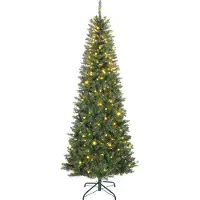 HOMCOM Sapin de Noël artificiel 210 cm, arbre de Noël fin avec 350 lumières blanches chaudes et multicolores, 9 modes d'éclairage, 1273 pointes de branche articulée, support en métal pliable, vert