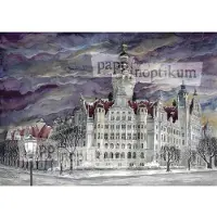 Pappnoptikum Calendrier de l'Avent : Leipzig, nouvel hôtel de ville, aquarelle sur papier, 38 x 27 cm