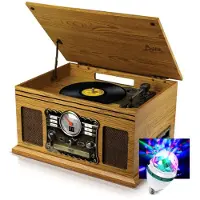 PICKERING Tourne-Disque Stéréo - Britz - 50W- 33/45/78 Tours - Lecteur CD/Casette, USB SD / Bluetooth RADIO FM / Look RETRO, Ampoule