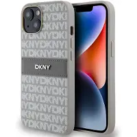 DKNY DKHCP14SPRTHSLE iPhone 14 / 15 / 13 6.1" beżowy/beige hardcase cuir Mono Stripe & Metal Logo (Apple iPhone 13, Apple iPhone 14, Apple iPhone 15), Coque pour téléphone portable, Beige