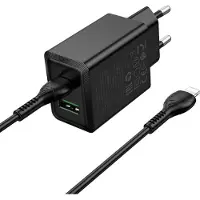 Hoco Chargeur de téléphone USB A + USB C QC3.0 PD AFC 3A 30W + câble USB C vers USB C N71 noir