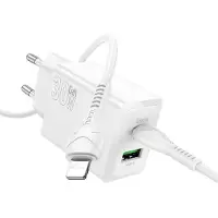 Hoco Chargeur de téléphone USB A + USB C QC3.0 PD AFC 3A 30W + câble USB C vers USB C N71 blanc