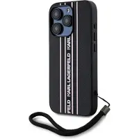 Karl Lagerfeld PU Saffiano Athleisure Stripe and Strap Case for iPhone 15 Pro Max Rose (Apple iPhone 15 Pro Max), Coque pour téléphone portable, Pink, Noir