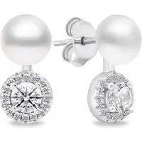 Brilio Silver Silver - Boucles d'oreilles élégantes en perle avec zircons EA611W, (Argent)