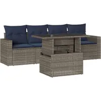 Syfax Ensemble de canapé de jardin 5 pcs avec coussins gris résine tressée