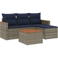 Syfax Ensemble de canapé de jardin 5 pcs avec coussins gris résine tressée