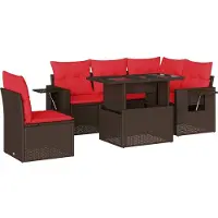 Syfax Ensemble de canapé de jardin 6 pcs avec coussins marron résine tressée