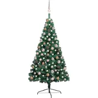 vidaXL Demi-arbre de Noël artificiel pré-éclairé et boules vert 150 cm