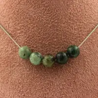 Bijoux Pierres et Minéraux. Collier 5 perles Turquoise Africaine 8 mm Chaine en acier inoxydable Collier femmes, hommes. Taille personnali