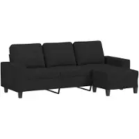 Syfax Canapé à 3 places avec repose-pieds Noir 180 cm Tissu