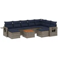vidaXL Ensemble de 10 canapés de jardin avec coussins, gris, polyrattan