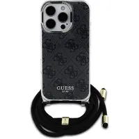 GUESS GUHCP16LHC4SEK iPhone 16 Pro 6.3" czarny/black hardcase Crossbody Cord 4G Print (Apple iPhone 16 Pro), Coque pour téléphone portable, Noir