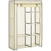 HOMCOM Armoire en tissu avec 2 tringles à vêtements, 6 compartiments, couleur crème