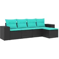 vidaXL Ensemble de 5 canapés de jardin avec coussins, polyrattan noir