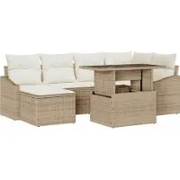 vidaXL Ensemble de canapé de jardin avec coussin avec mémoire 7 pcs Beige et Crème