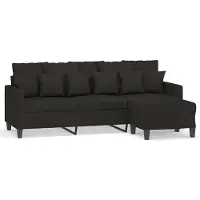 Syfax Canapé à 3 places avec repose-pieds Noir 180 cm Tissu