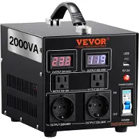 Vevor Convertisseur De Tension - - 110 V-220 V 2000va Avec 2 Prises 50-60 Hz 240 X 185 X 200 Mm