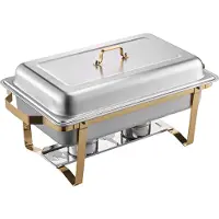 Vevor Hot Pot Set Chauffe-plats en acier inoxydable avec 2 pots pleine taille (7,5 l) et 4 pots demi-taille (4 l), distributeur de chaleur rectangulaire pour la restauration, or