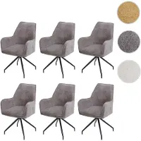 Mendler Lot de 6 chaises de salle à manger HWC-K15, chaise de cuisine rembourrée Chaise avec accoudoirs, tissu/textile métal gris foncé