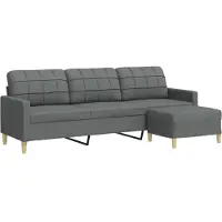 Syfax Canapé à 3 places avec repose-pieds Gris foncé 210 cm Tissu