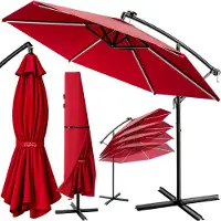 Kingsleeve Parasol en aluminium 350cm rouge Mali avec LED