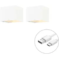 QAZQA Lot de 2 appliques murales blanches avec variateur et recharge - Joris
