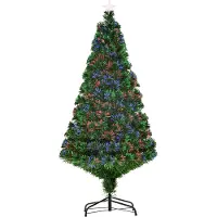 HOMCOM Sapin de Noël Artificiel Lumineux 150H cm Fibre Optique Multicolore + Support Pied 180 Branches étoile Sommet Brillante Vert