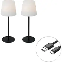 QAZQA Ensemble de 2 lampes de table rechargeables noires 40 cm IP54 - Jude