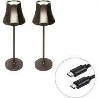 QAZQA Ensemble de 2 lampes de table rétro bronze foncé rechargeables IP44 - Granny