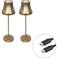 QAZQA Ensemble de 2 lampes de table rétro or rose rechargeables IP44 - Granny