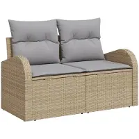 vidaXL Ensemble de canapés de jardin avec coussins et rangement, 5 pièces, beige, en rotin synthétique