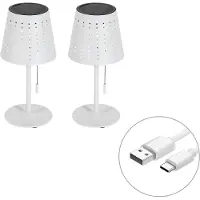 QAZQA Ensemble de 2 lampes de table blanches avec LED 3 niveaux de luminosité rechargeables et solaires - Ferre
