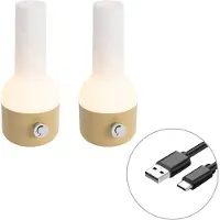 QAZQA Ensemble de 2 lampes de table d'extérieur dorées avec blanc, avec LED rechargeable - Haard