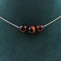 Bijoux Pierres et Minéraux. Collier 3 perles Oeil de Tigre rouge 8 mm. Chaine en acier inoxydable Collier femmes, hommes. Taille personnal