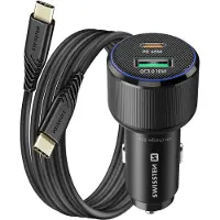 Swissten Chargeur de voiture 1x Usb-c Pd + 1x Usb-a 63 W Câble Usb-c 1m