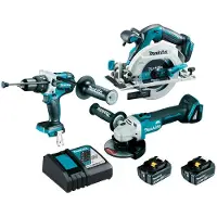 Makita Ensemble de 3 machines 18 V LXT - Perceuse DHP481 + Meuleuse DGA506 + Scie DHS680 -- 2 batteries 18V 5Ah + chargeur rapide + 2 MACPAK - DLX3095PTJ