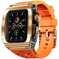 Wigento Pour Apple Watch Series 9 8 7 45 / SE 6 5 4 44 Silicone Band Metal Case Cover