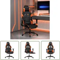 The Living Store Chaise de jeu avec massage & repose-pieds Noir Orange Similicuir