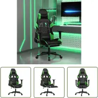The Living Store Chaise de jeu avec massage & repose-pieds Noir & Vert Similicuir