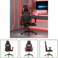 The Living Store Chaise de jeu noir et rouge similicuir