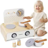 Mamabrum Dinette Cuisine pliante en bois pour enfants - - 32x21x26 cm - 2 brûleurs - Accessoires inclus