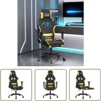 The Living Store Chaise de jeu avec massage & repose-pieds Noir et jaune Tissu