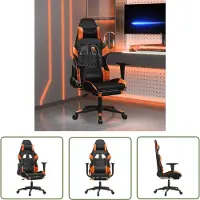 The Living Store Chaise de jeu avec repose-pieds Noir et orange Similicuir