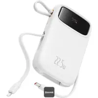 Baseus Batterie externe Qpow2, 10 000 mAh, double câble USB-C, 22,5 W, écran numérique, blanc
