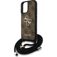 GUESS Pu 4g Metal Logo Crossbody Strap Iphone 16 Phone Case Marron
