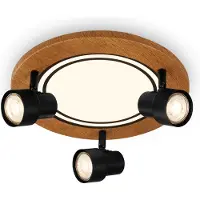Briloner Plafonnier LED, noir-couleur bois, 3xGU10+LED