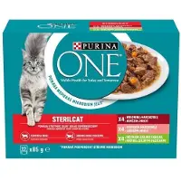 Purina ONE Sterilcat Pâtée avec du bœuf et des carottes, avec du saumon et des carottes, avec de la dinde et des haricots verts pour chats stérilisés 12x85g