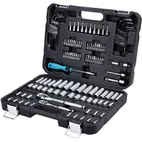 Duratech Coffret de Douilles Clés à Cliquet et Embouts Professionnels 121 Pièces, , 1/4 et 3/8 Douilles Cr-V Métriques et Impériales, Dégagement Rapide, Tournevis Magnétique 40 en 1, Clés Hexagonales